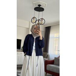 Büzgülü crop gömlek lacivert