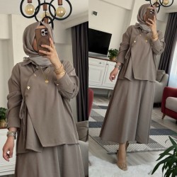 Yandan bağlamalı etekli takım vizon