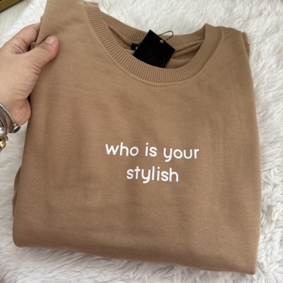 Yazılı Sweat Kahve