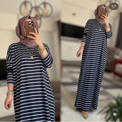 Çizgili elbise lacivert