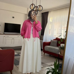 Büzgülü crop şeker pembe