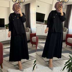 Yandan bağlamalı etekli takım siyah