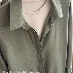 Büzgülü crop gömlek haki