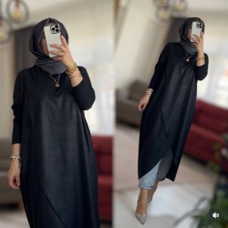 Deri detaylı çapraz tunik