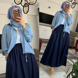 Büzgülü crop gömlek bebemavi