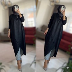 Deri detaylı çapraz tunik