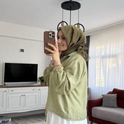 Büzgülü crop gömlek Nud yeşil