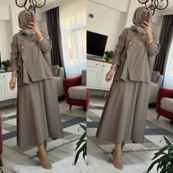 Yandan bağlamalı etekli takım vizon