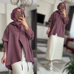 Bağcıklı gömlek mürdüm