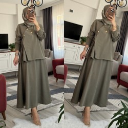 Yandan bağlamalı etekli takım haki